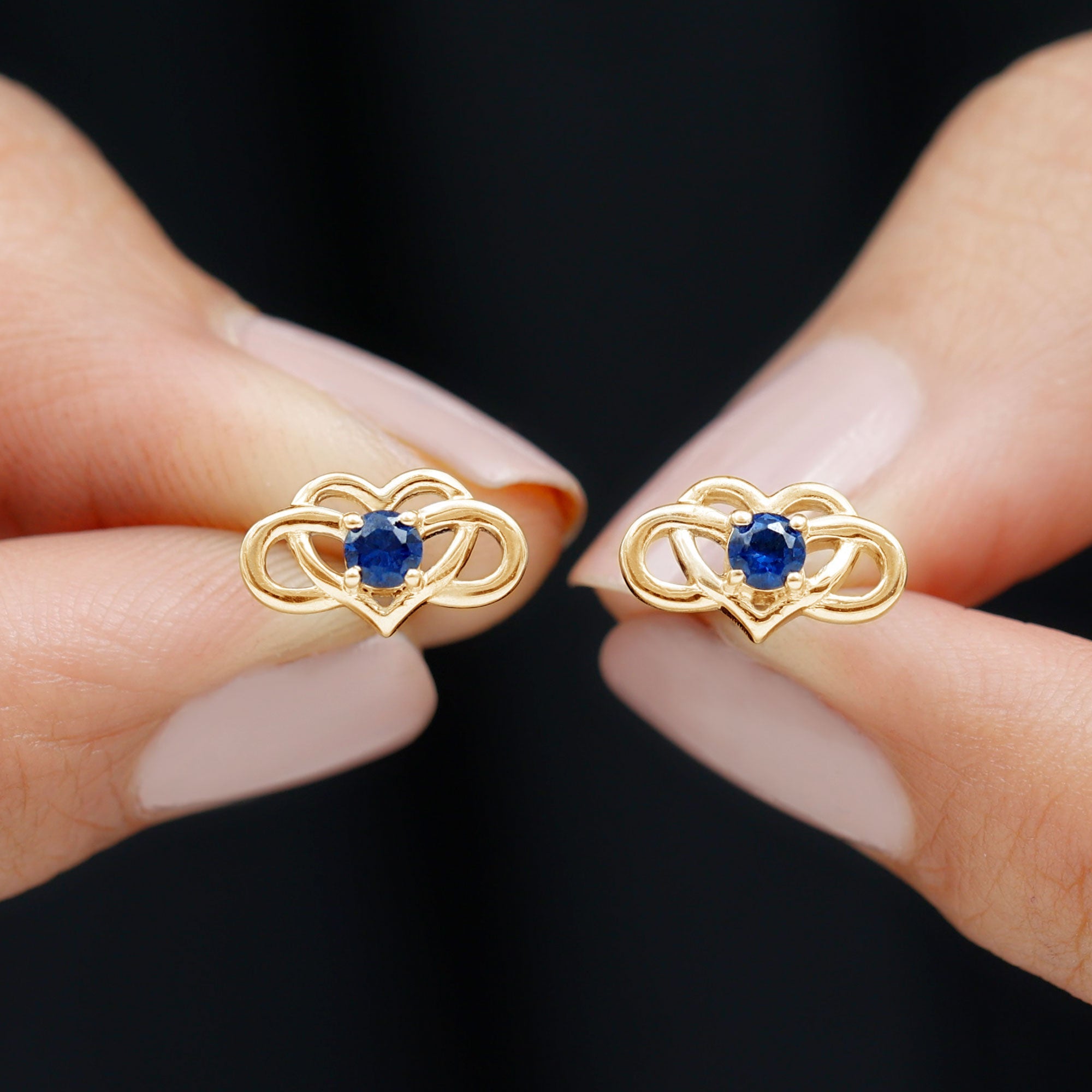 Lab Created Blue Sapphire Infinity Heart Stud Earrings