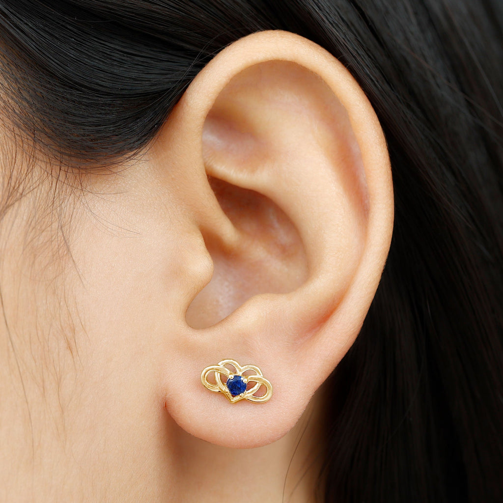 Lab Created Blue Sapphire Infinity Heart Stud Earrings