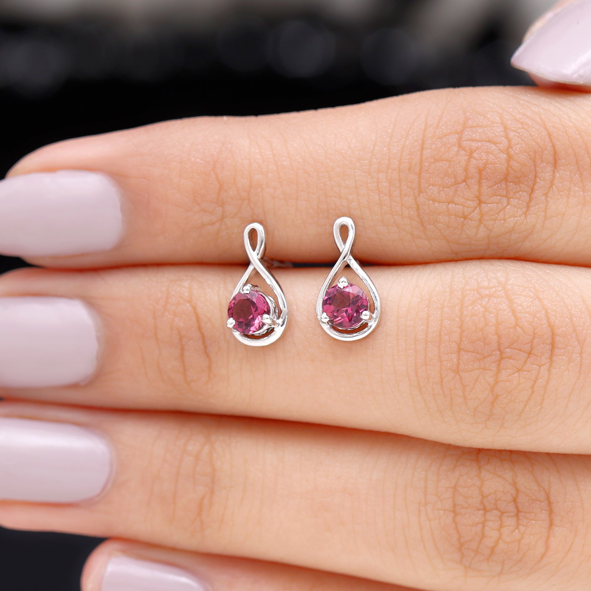 1/2 CT Pink Tourmaline Solitaire Gold Infinity Stud Earring