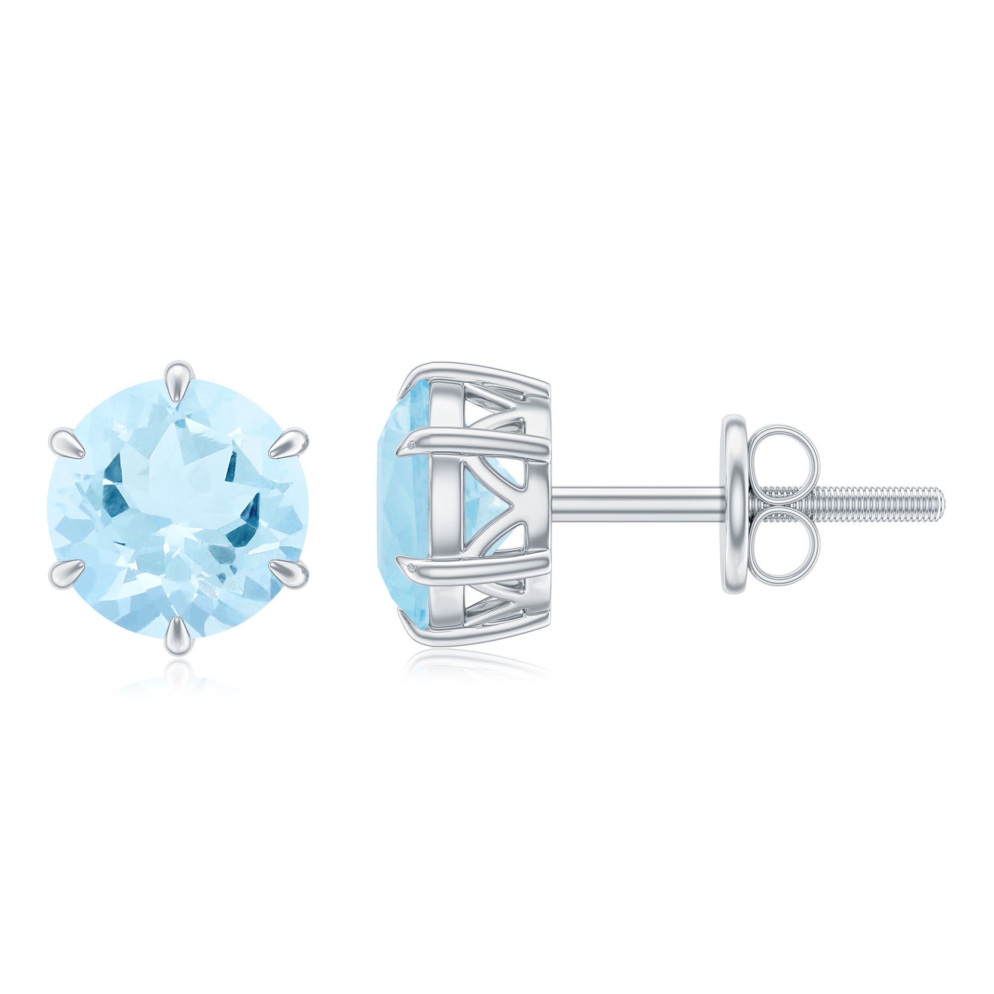 1.5 Carat Round Aquamarine Solitaire Stud Earrings