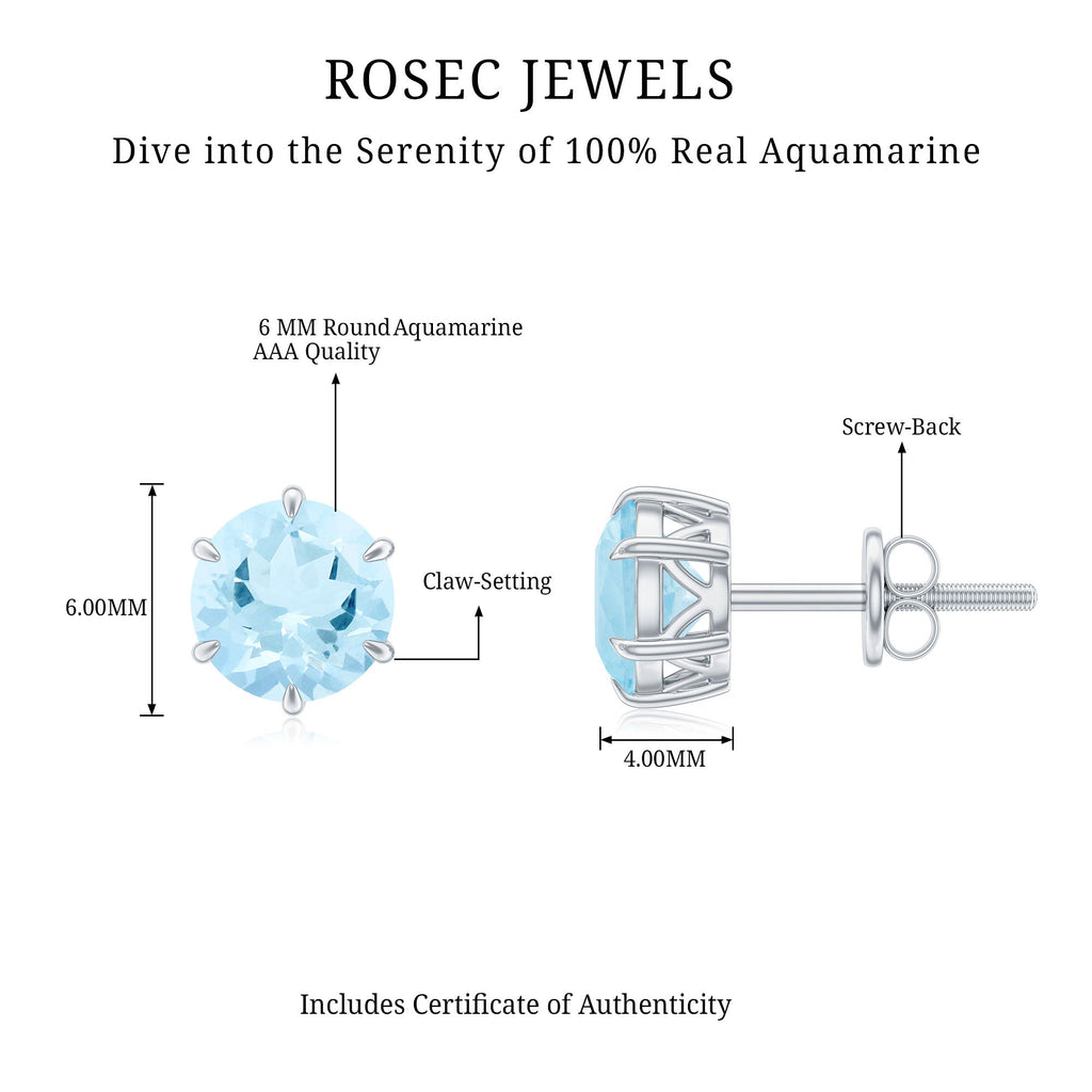 1.5 Carat Round Aquamarine Solitaire Stud Earrings