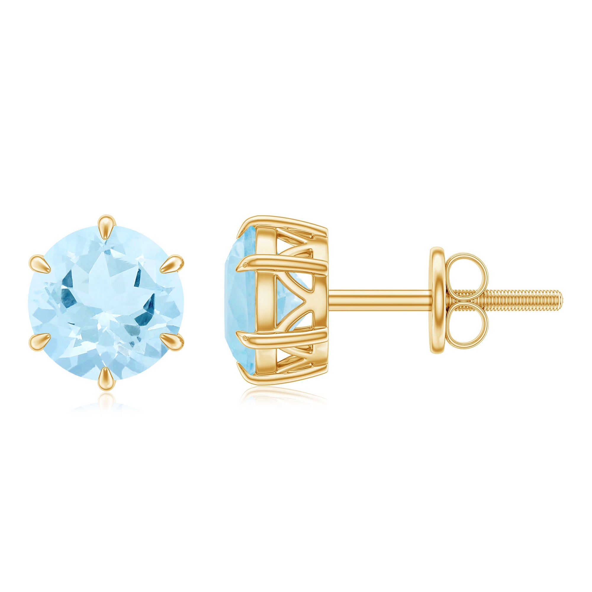 1.5 Carat Round Aquamarine Solitaire Stud Earrings