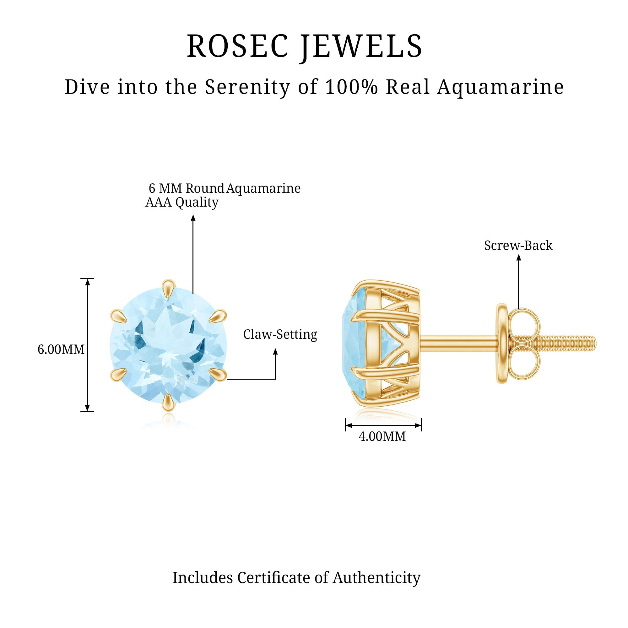 1.5 Carat Round Aquamarine Solitaire Stud Earrings
