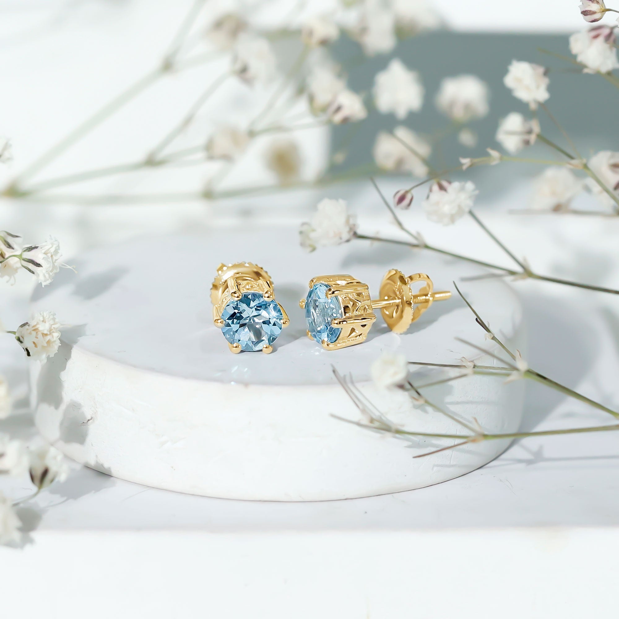 1.5 Carat Round Aquamarine Solitaire Stud Earrings