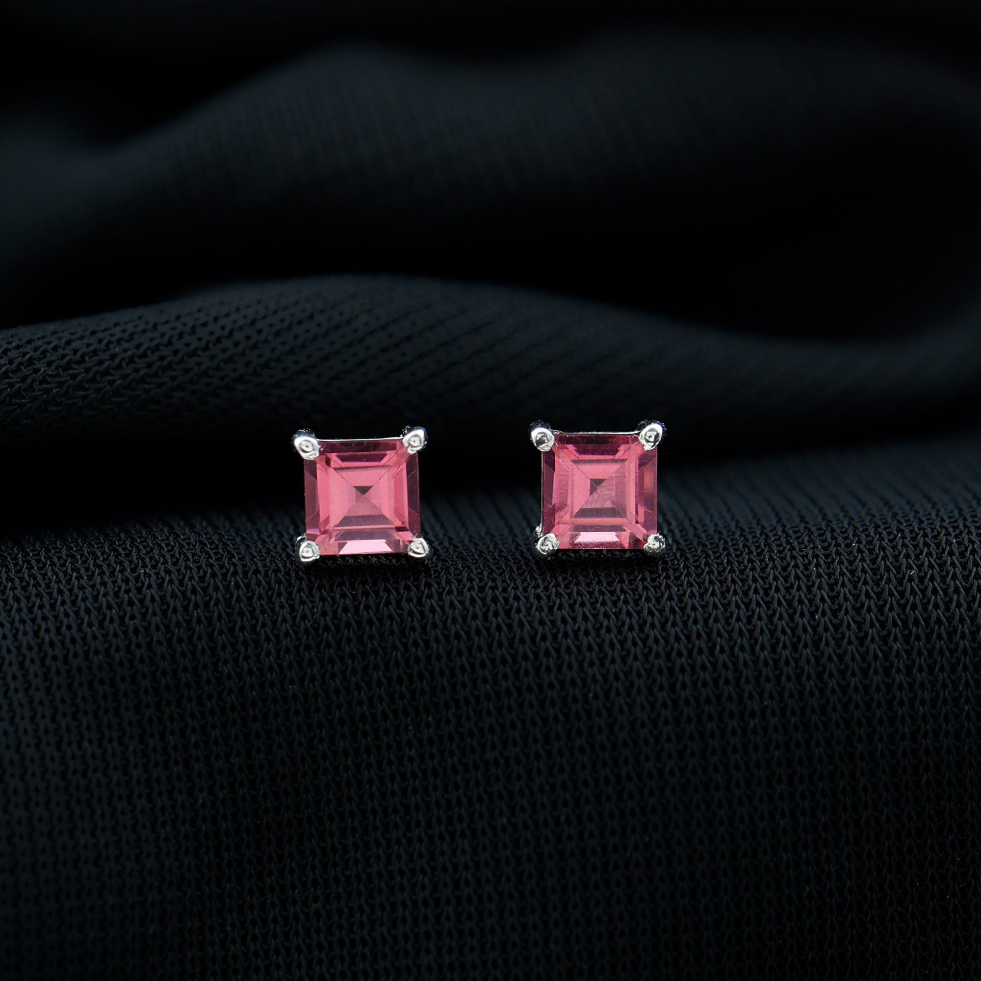 2 Carat Princess Cut Pink Tourmaline Stud Earrings with Screw Back