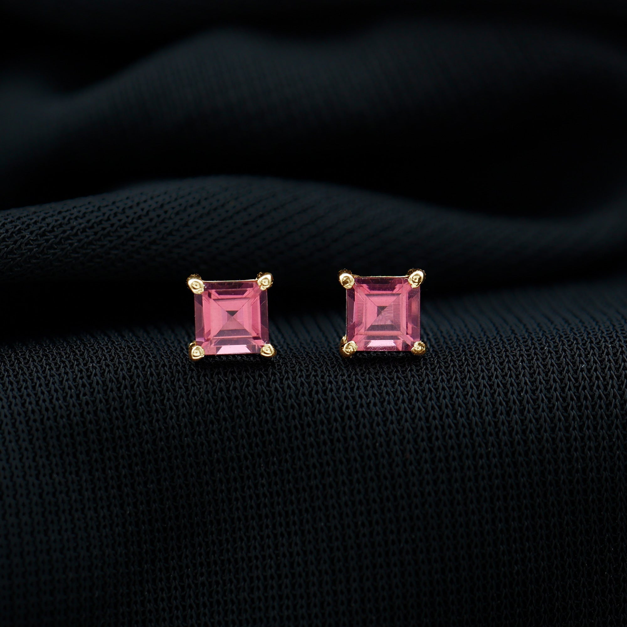 2 Carat Princess Cut Pink Tourmaline Stud Earrings with Screw Back