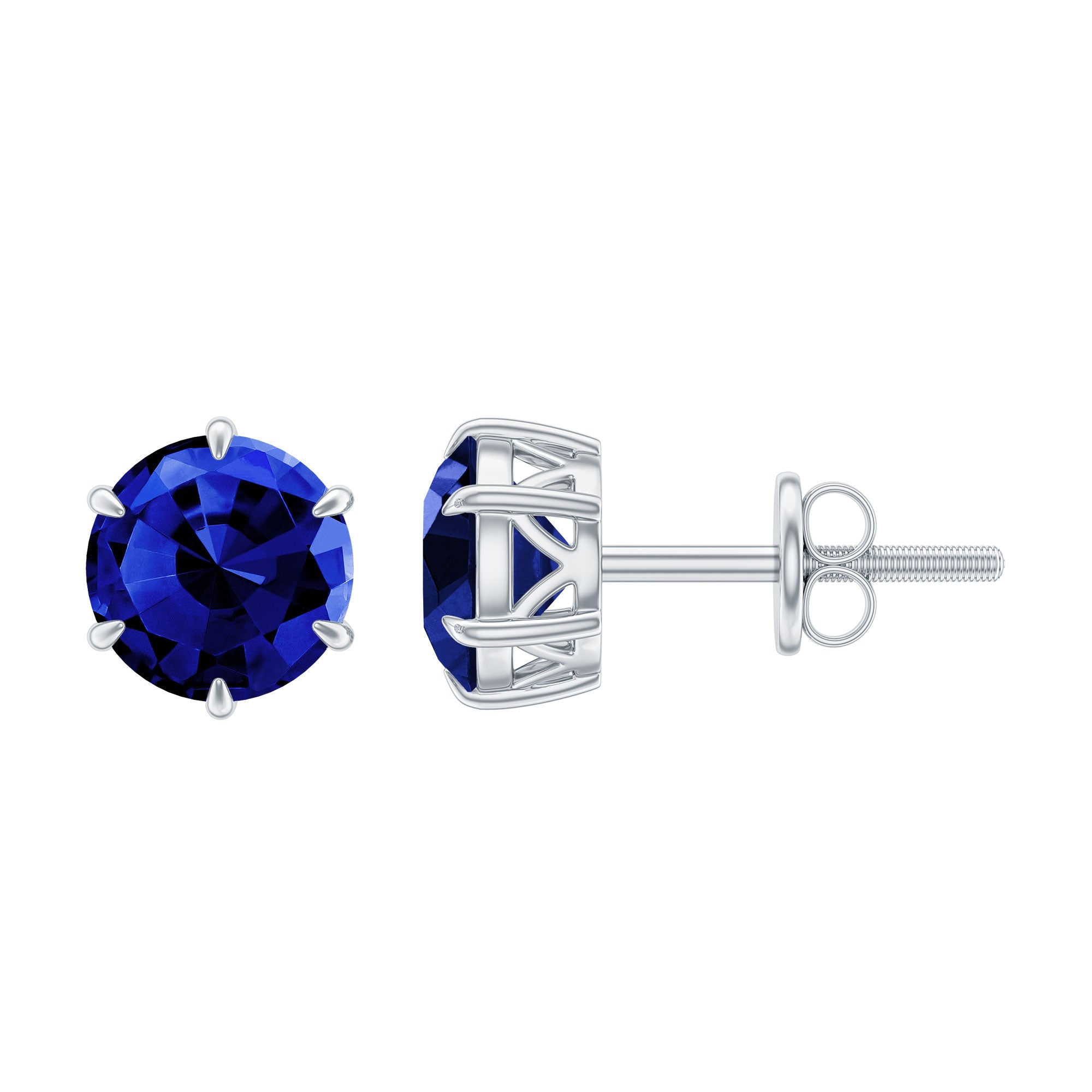 2 CT Lab Created Blue Sapphire Stud Earrings in 6 Prong Setting