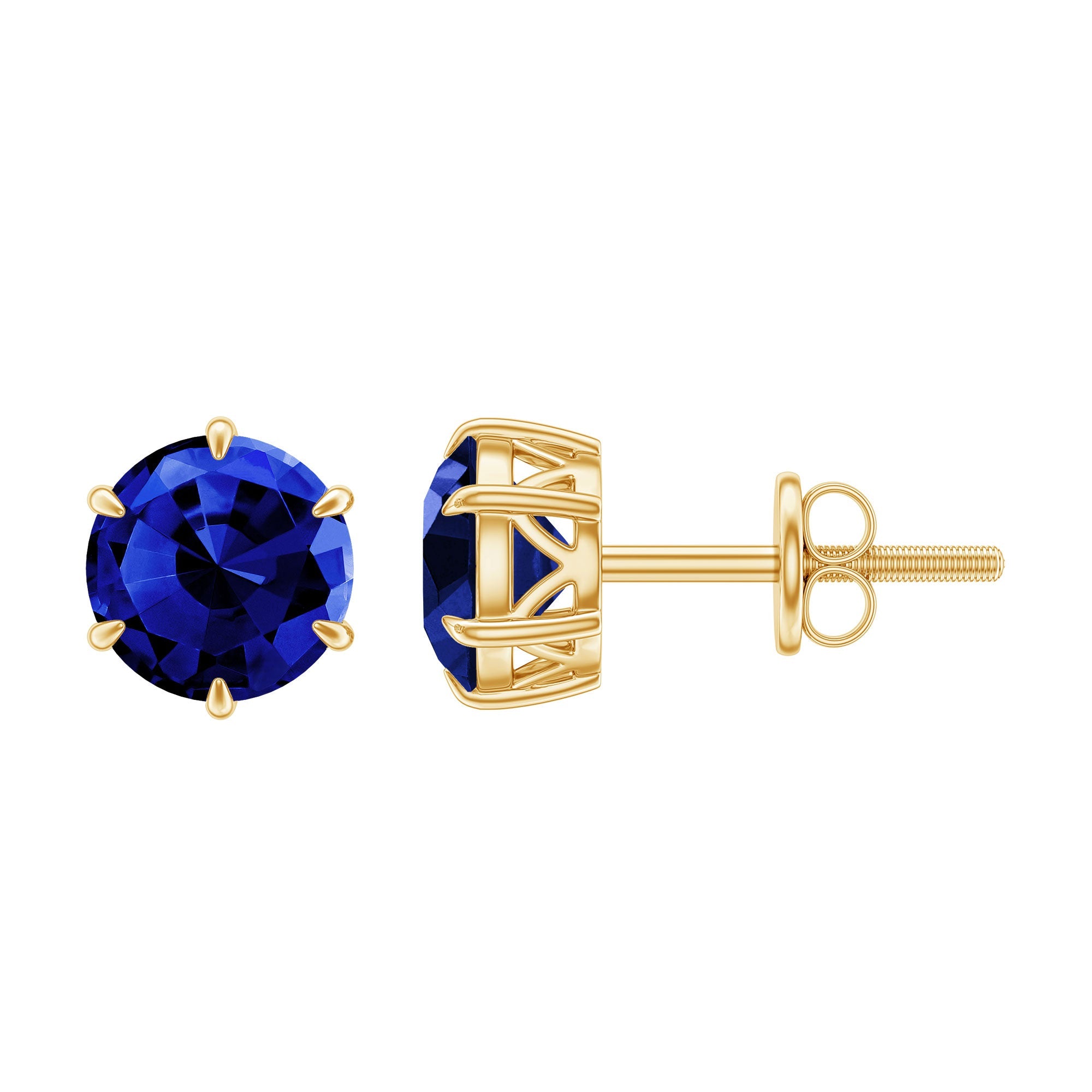 2 CT Lab Created Blue Sapphire Stud Earrings in 6 Prong Setting