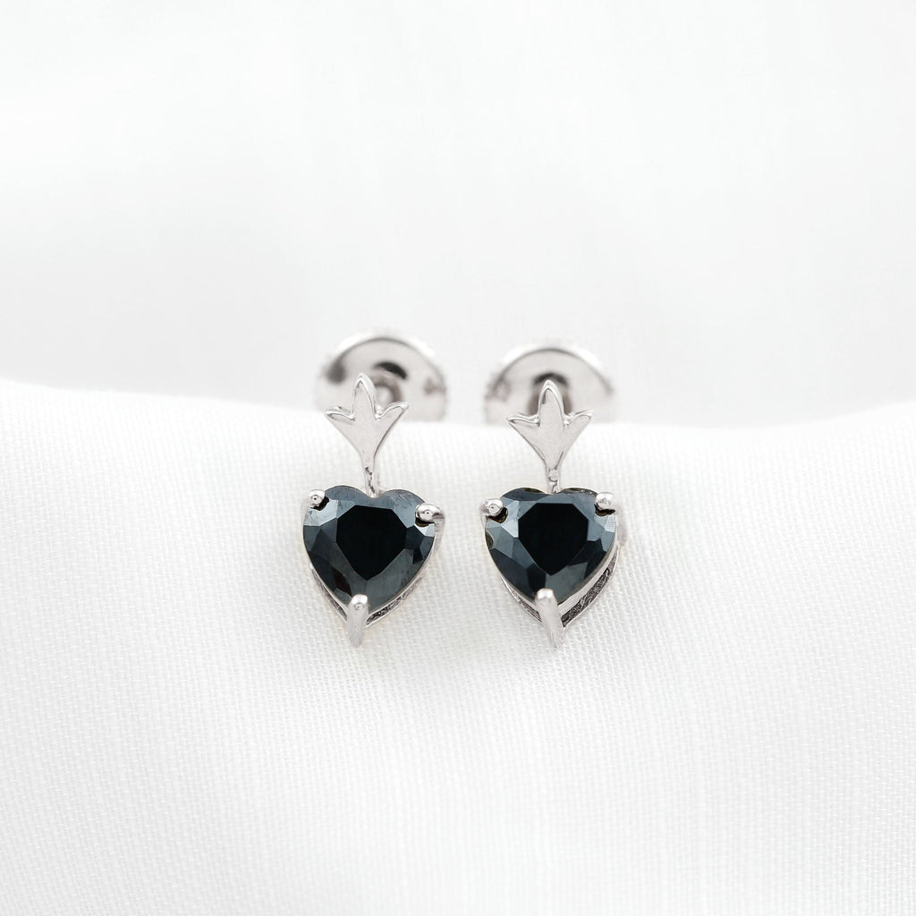 4 Carat Solitaire Black Onyx Heart Drop Earrings