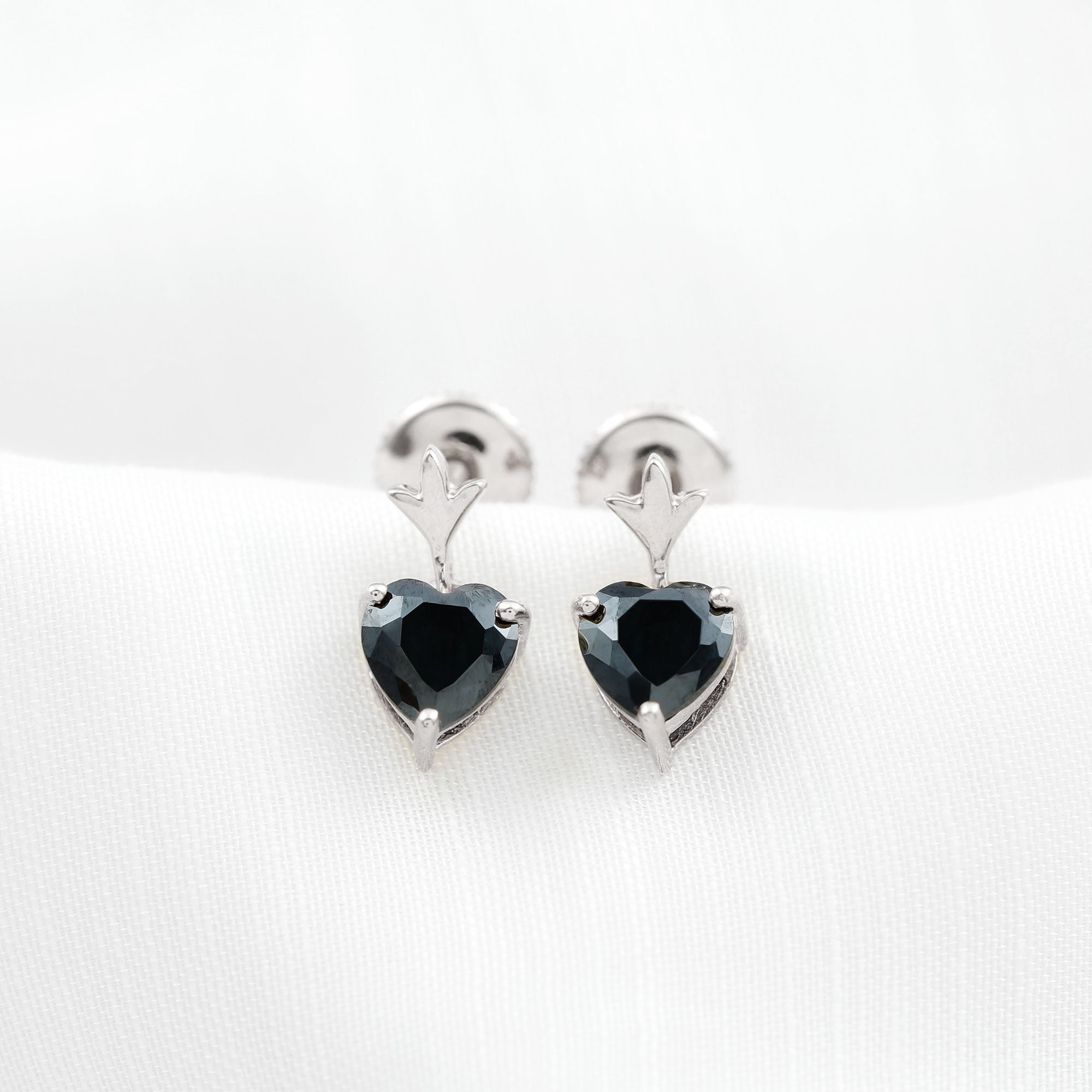 4 Carat Solitaire Black Onyx Heart Drop Earrings