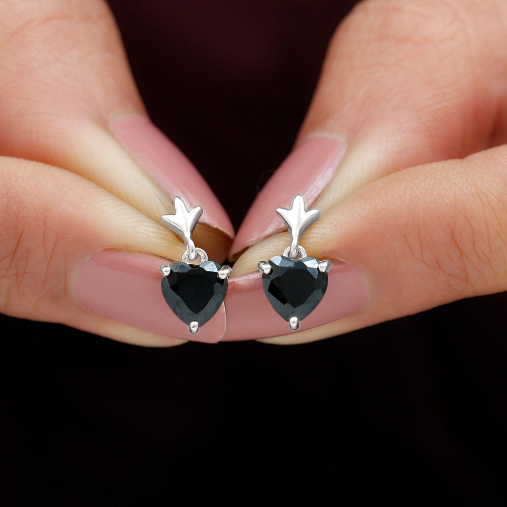 4 Carat Solitaire Black Onyx Heart Drop Earrings