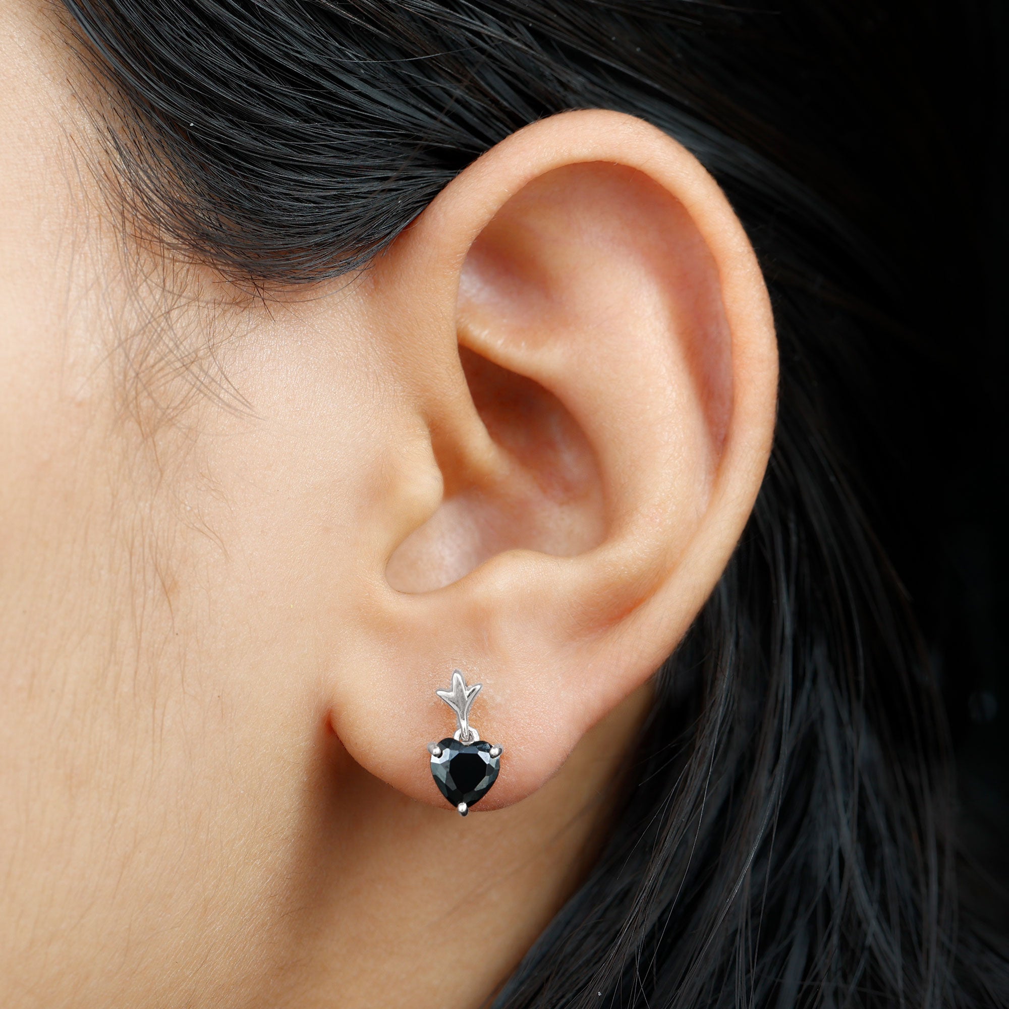 4 Carat Solitaire Black Onyx Heart Drop Earrings