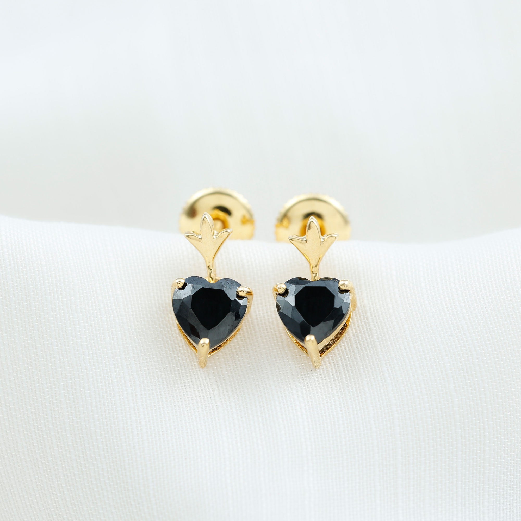 4 Carat Solitaire Black Onyx Heart Drop Earrings