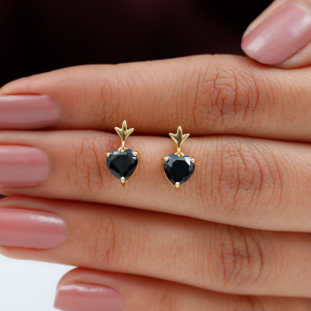 4 Carat Solitaire Black Onyx Heart Drop Earrings