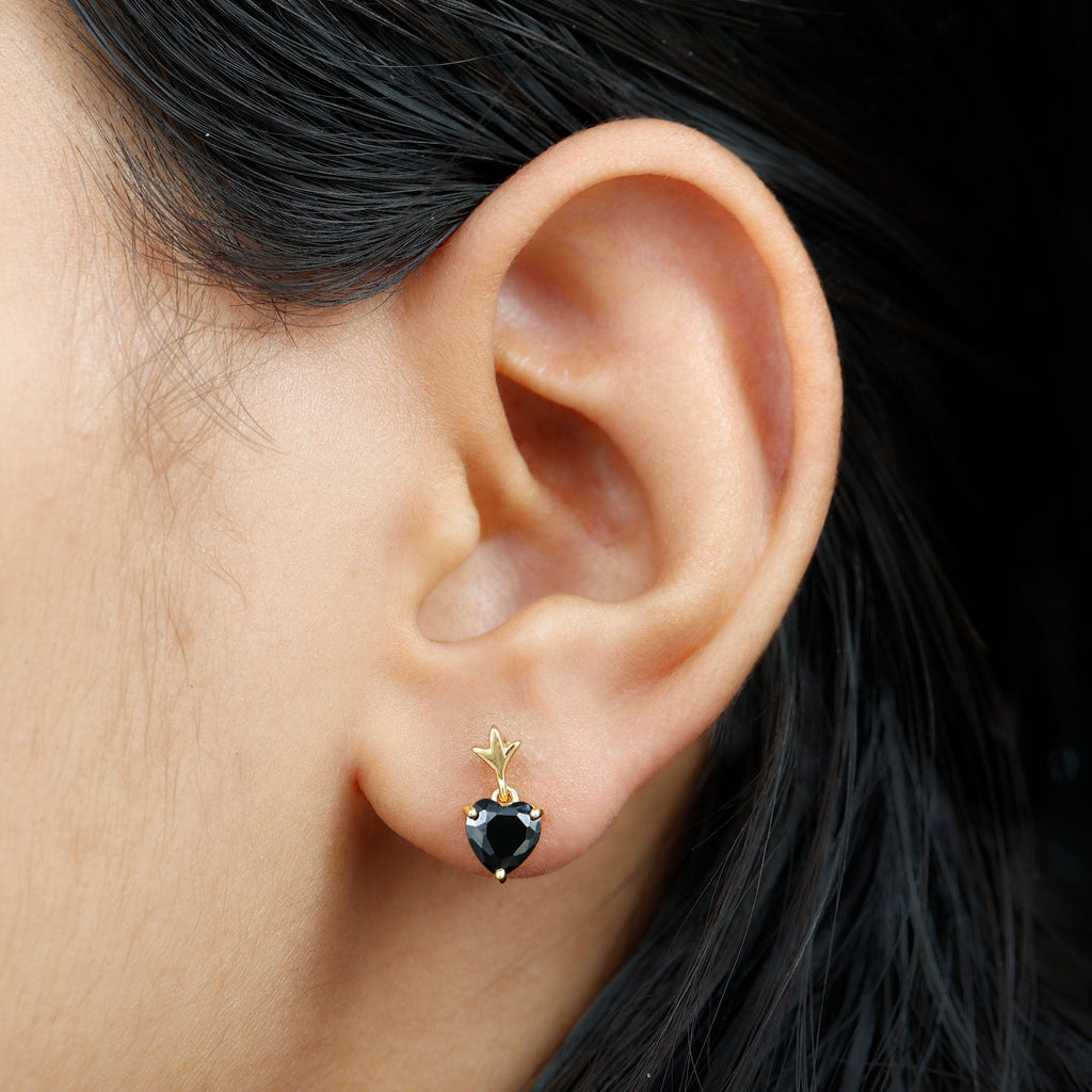 4 Carat Solitaire Black Onyx Heart Drop Earrings