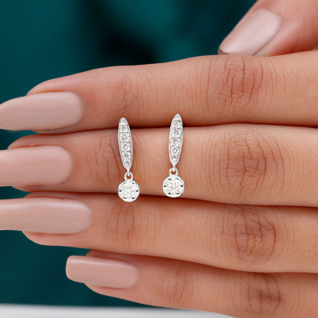 Real Diamond Bar Drop Earrings for Women