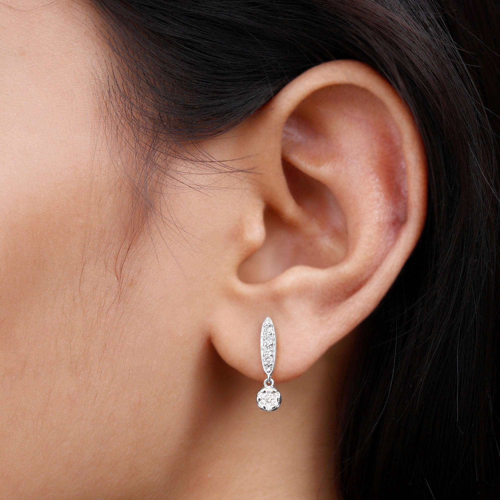 Real Diamond Bar Drop Earrings for Women