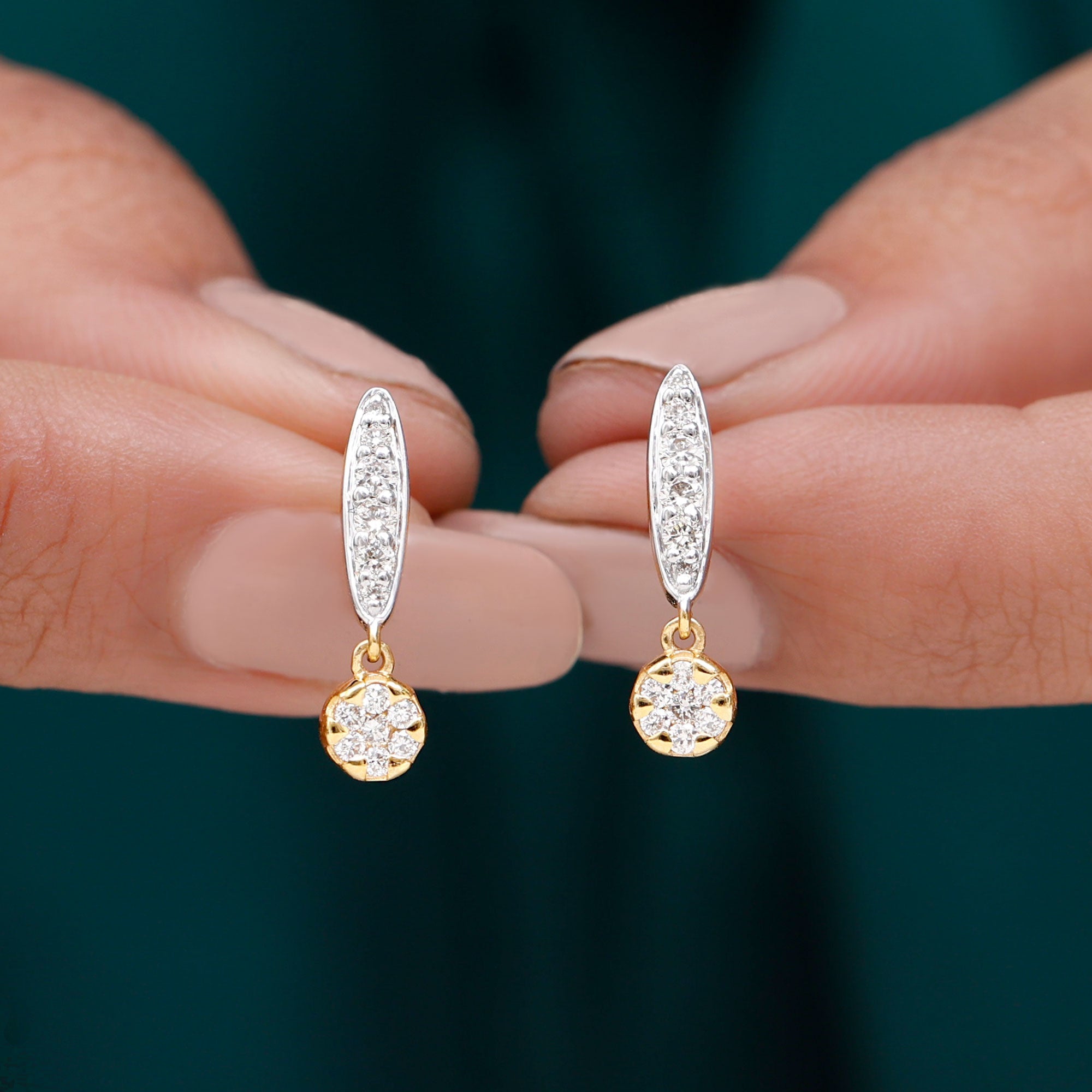Real Diamond Bar Drop Earrings for Women
