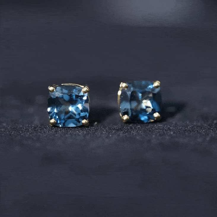 2.5 Carat Cushion Cut London Blue Topaz Stud Earrings