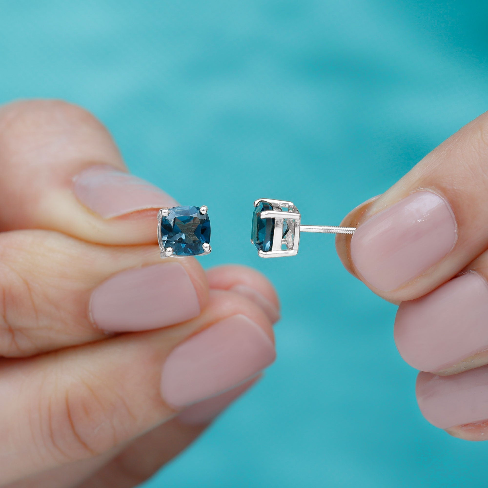 2.5 Carat Cushion Cut London Blue Topaz Stud Earrings