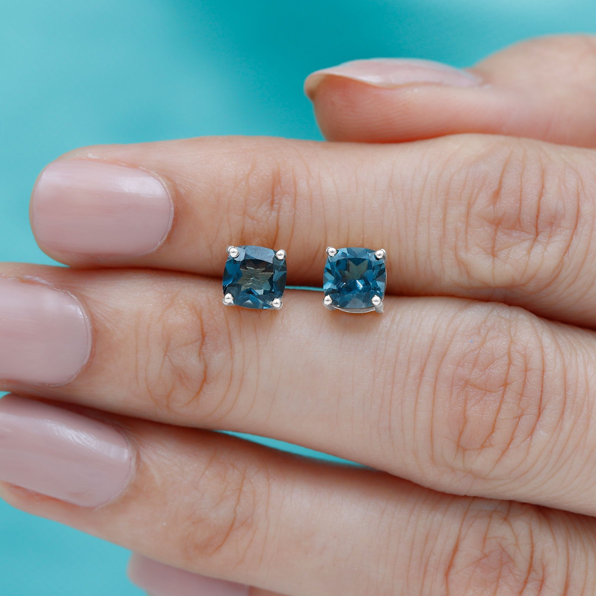 2.5 Carat Cushion Cut London Blue Topaz Stud Earrings