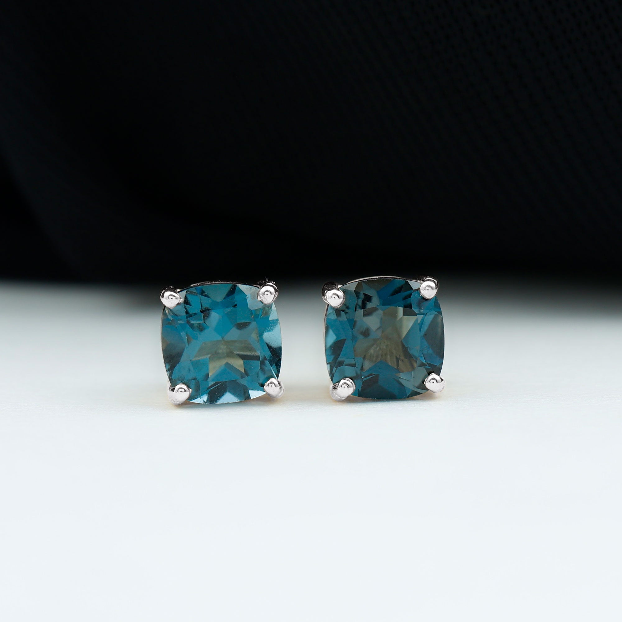 2.5 Carat Cushion Cut London Blue Topaz Stud Earrings