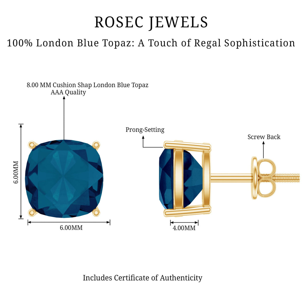2.5 Carat Cushion Cut London Blue Topaz Stud Earrings