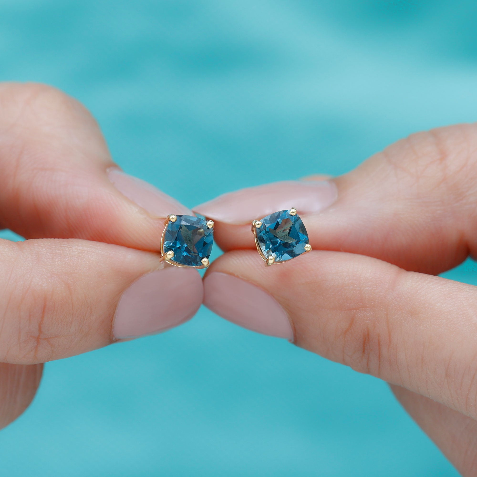 2.5 Carat Cushion Cut London Blue Topaz Stud Earrings