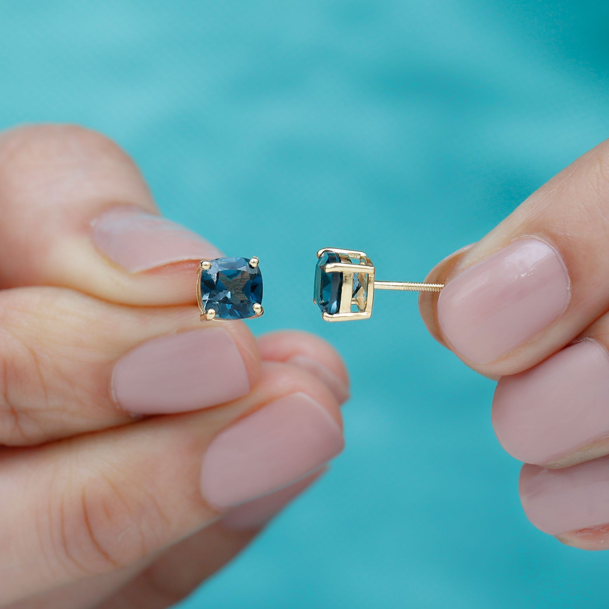 2.5 Carat Cushion Cut London Blue Topaz Stud Earrings