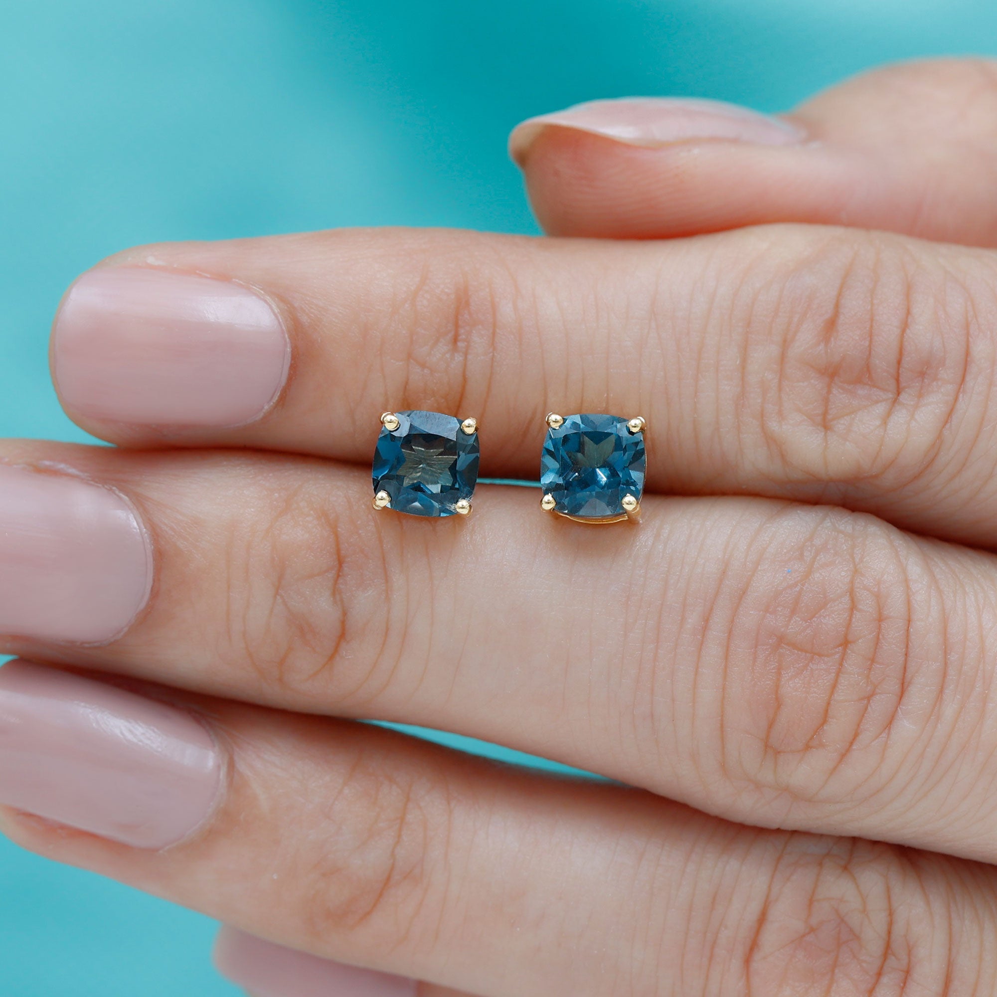 2.5 Carat Cushion Cut London Blue Topaz Stud Earrings