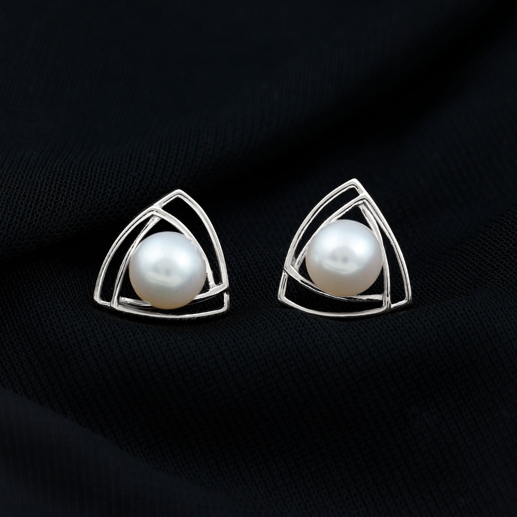 Round Shape Freshwater Pearl Statement Stud Earrings