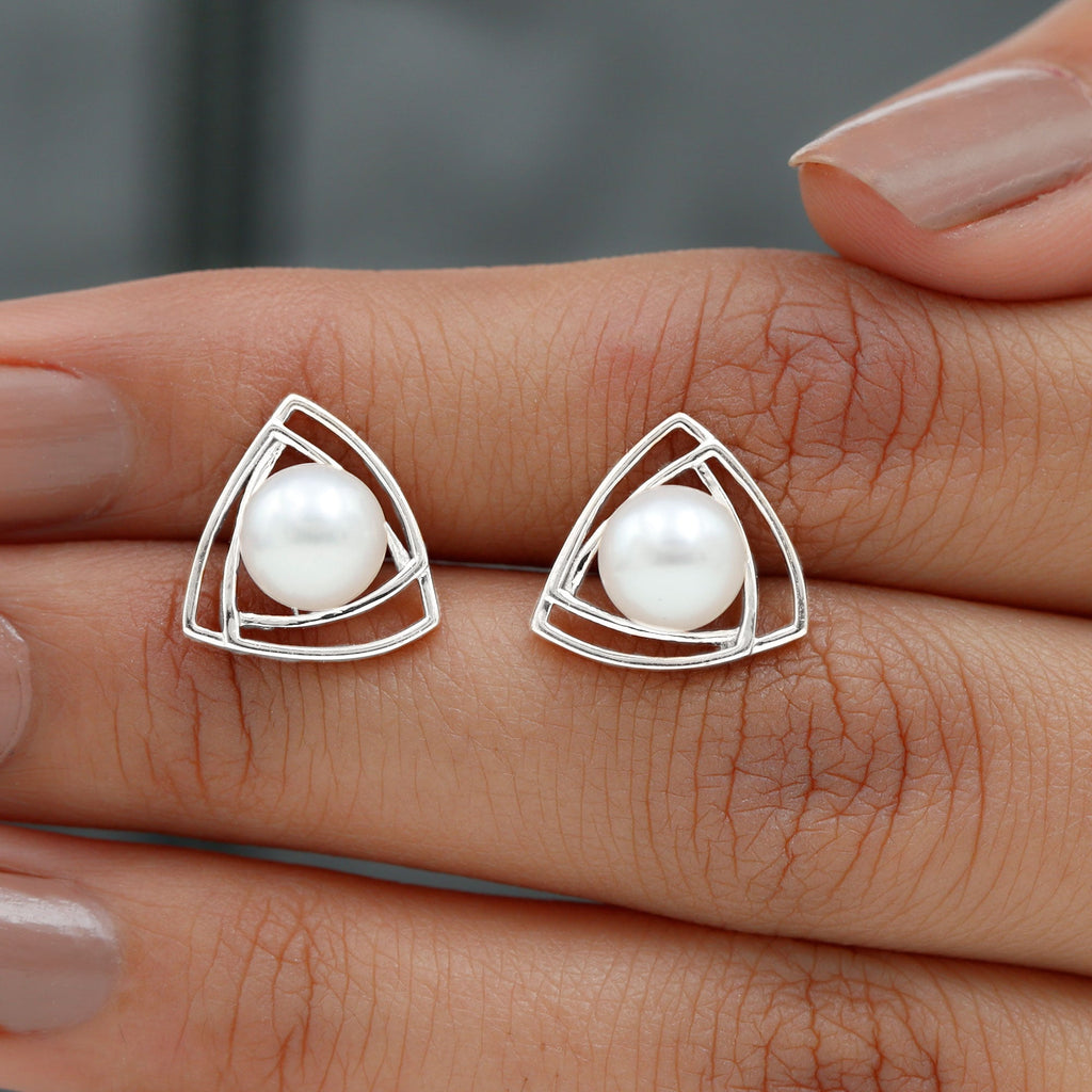 Round Shape Freshwater Pearl Statement Stud Earrings