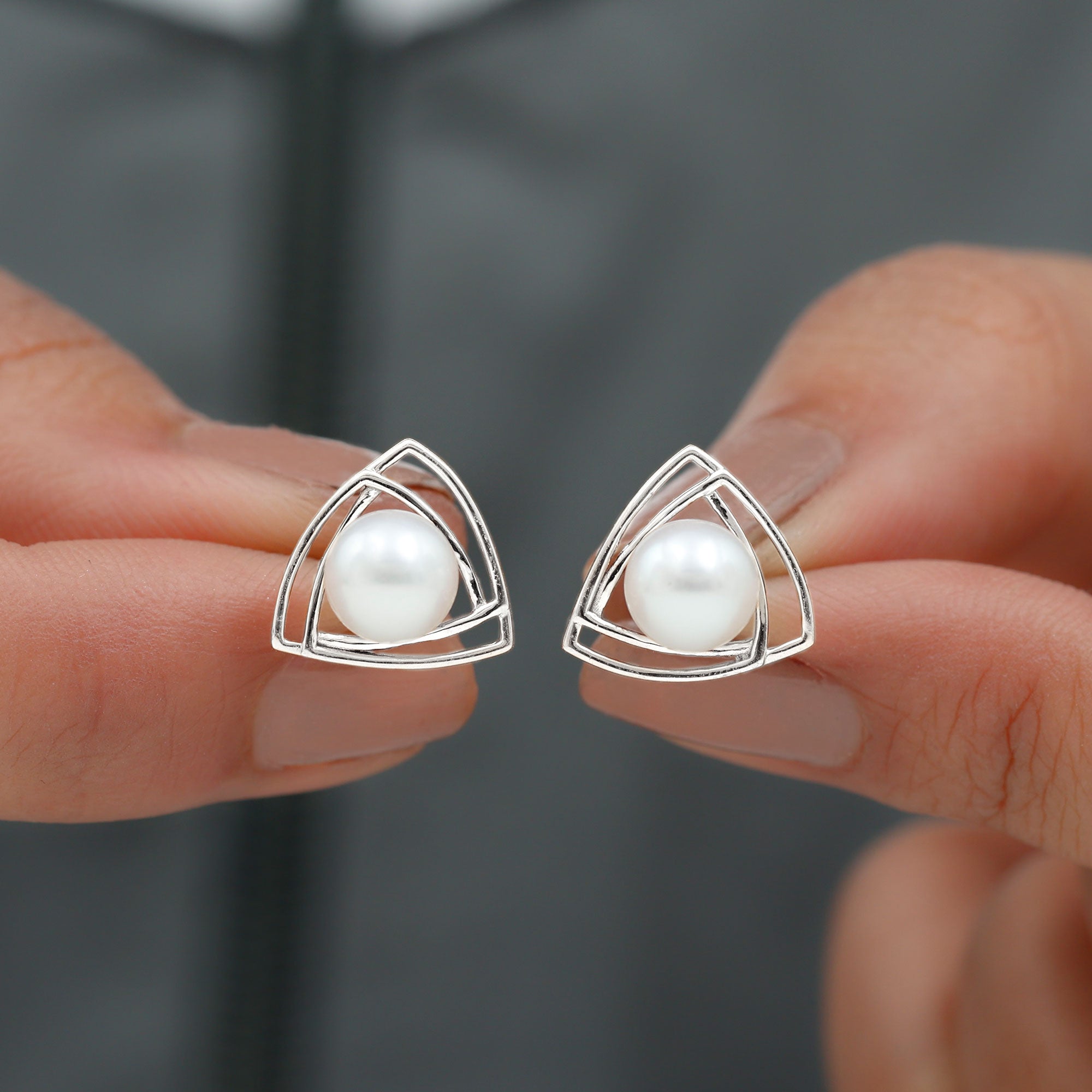 Round Shape Freshwater Pearl Statement Stud Earrings