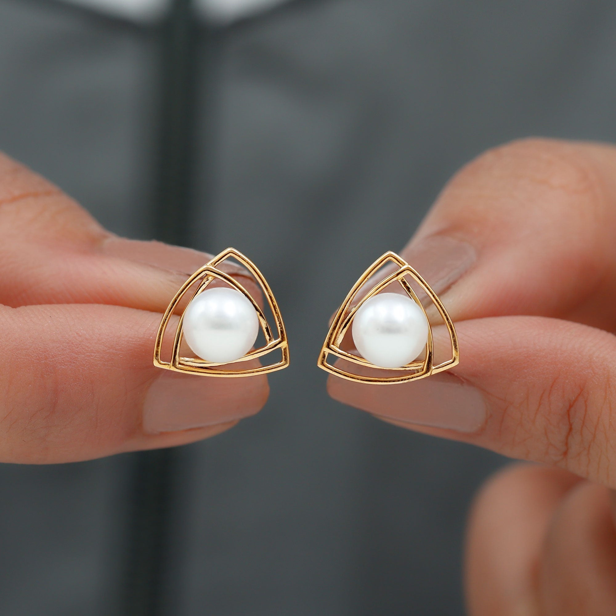 Round Shape Freshwater Pearl Statement Stud Earrings