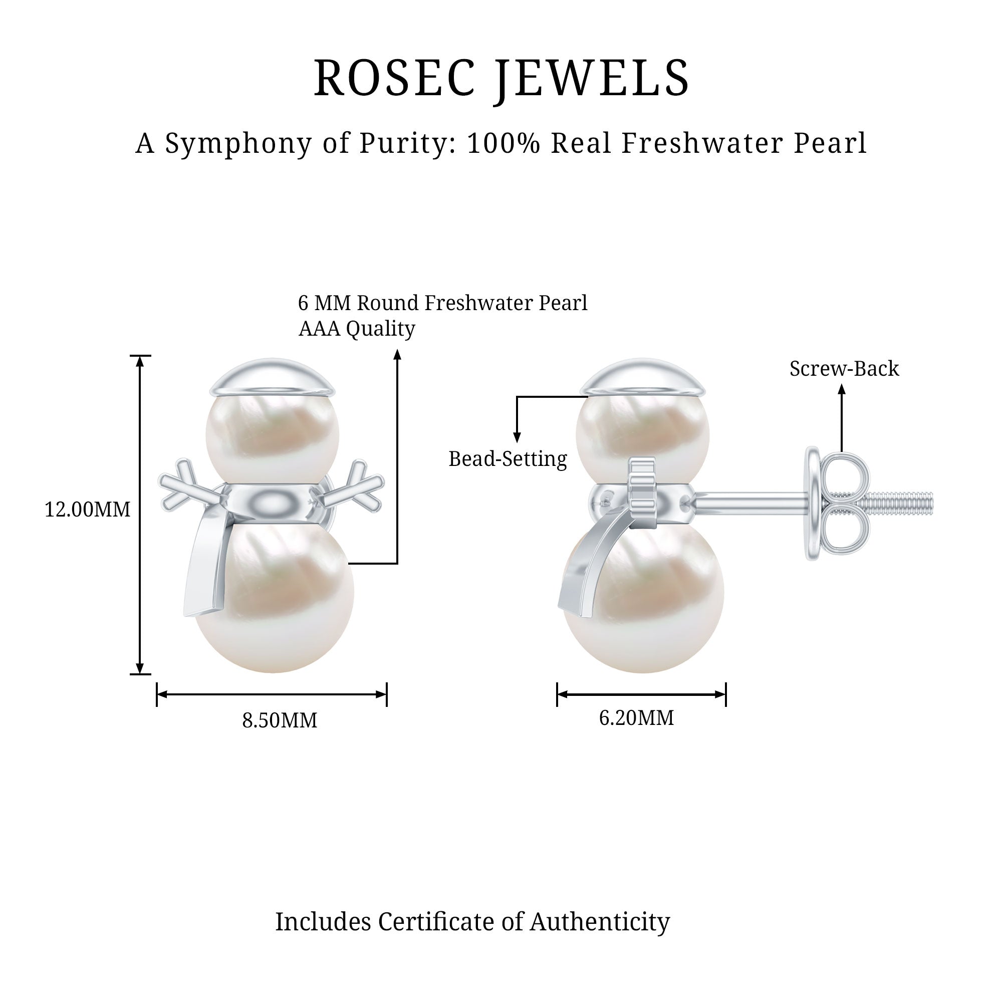Natural Freshwater Pearl Snowman Stud Earrings