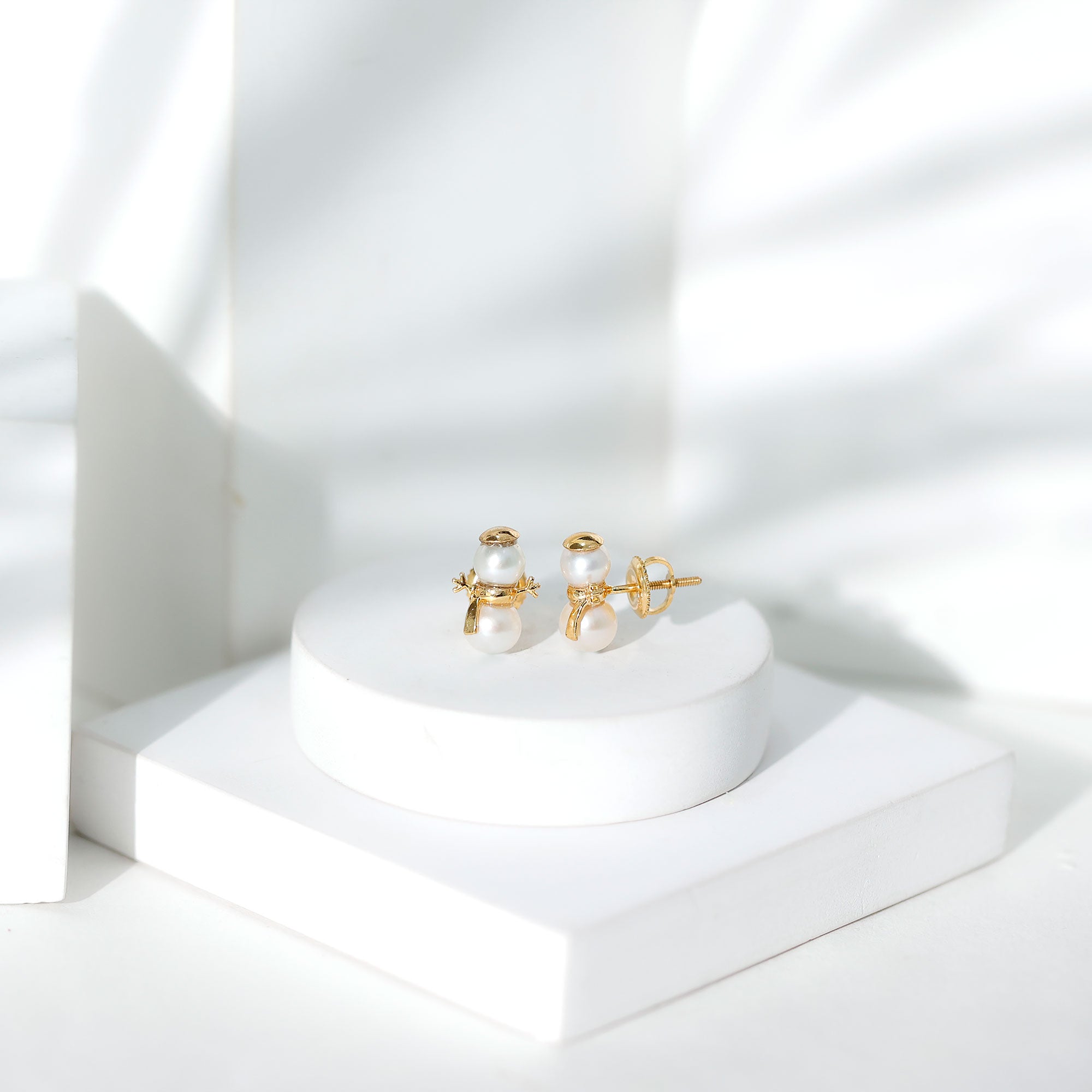 Natural Freshwater Pearl Snowman Stud Earrings