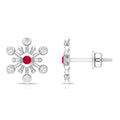 Created Ruby and Diamond Snowflake Contemporary Stud Earrings