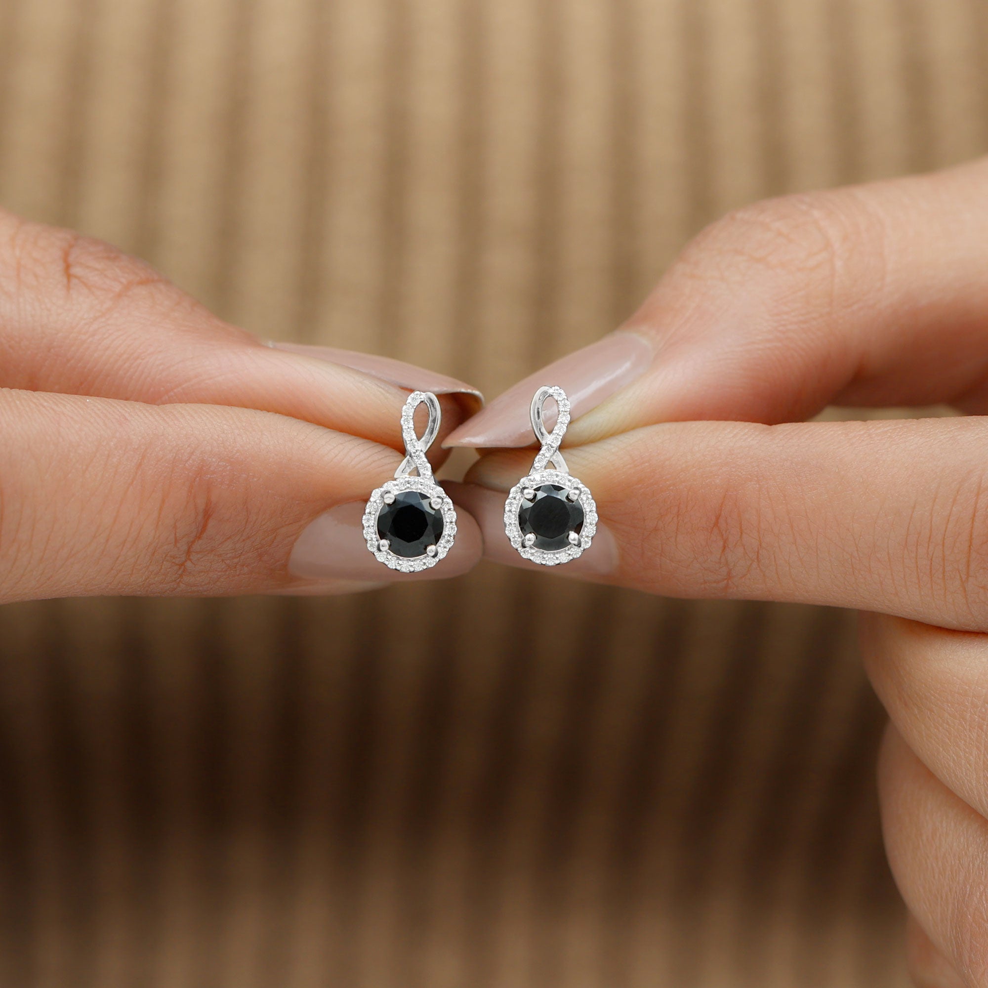 2 Carat Lab Grown Black and White Diamond Infinity Stud Earrings