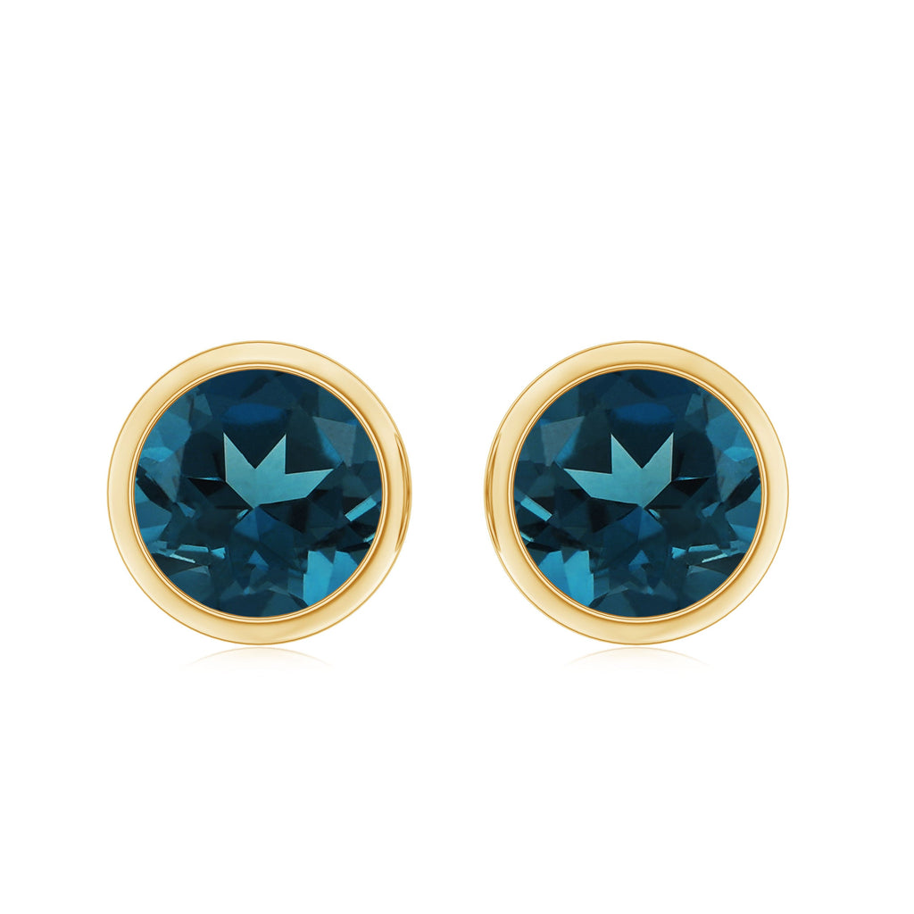 8 MM Round Cut London Blue Topaz Solitaire Stud Earrings in Bezel Setting