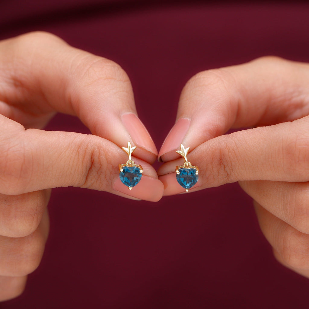 4 Carat London Blue Topaz Heart Drop Earrings for Women