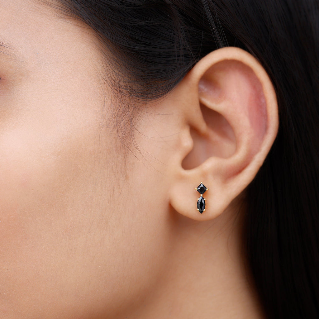 Natural Black Spinel Minimal Stud Earrings