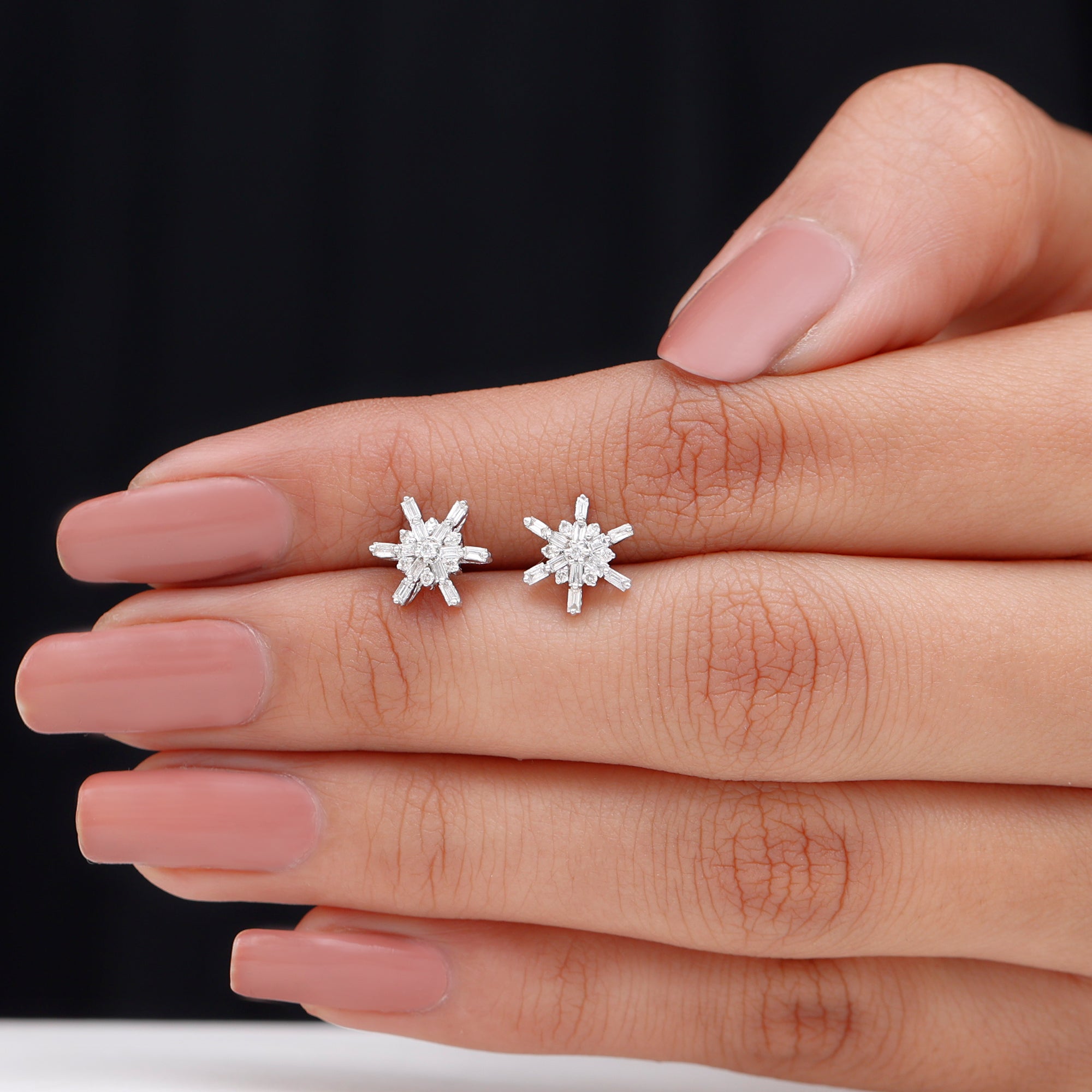 Minimal Diamond Snowflake Stud Earrings