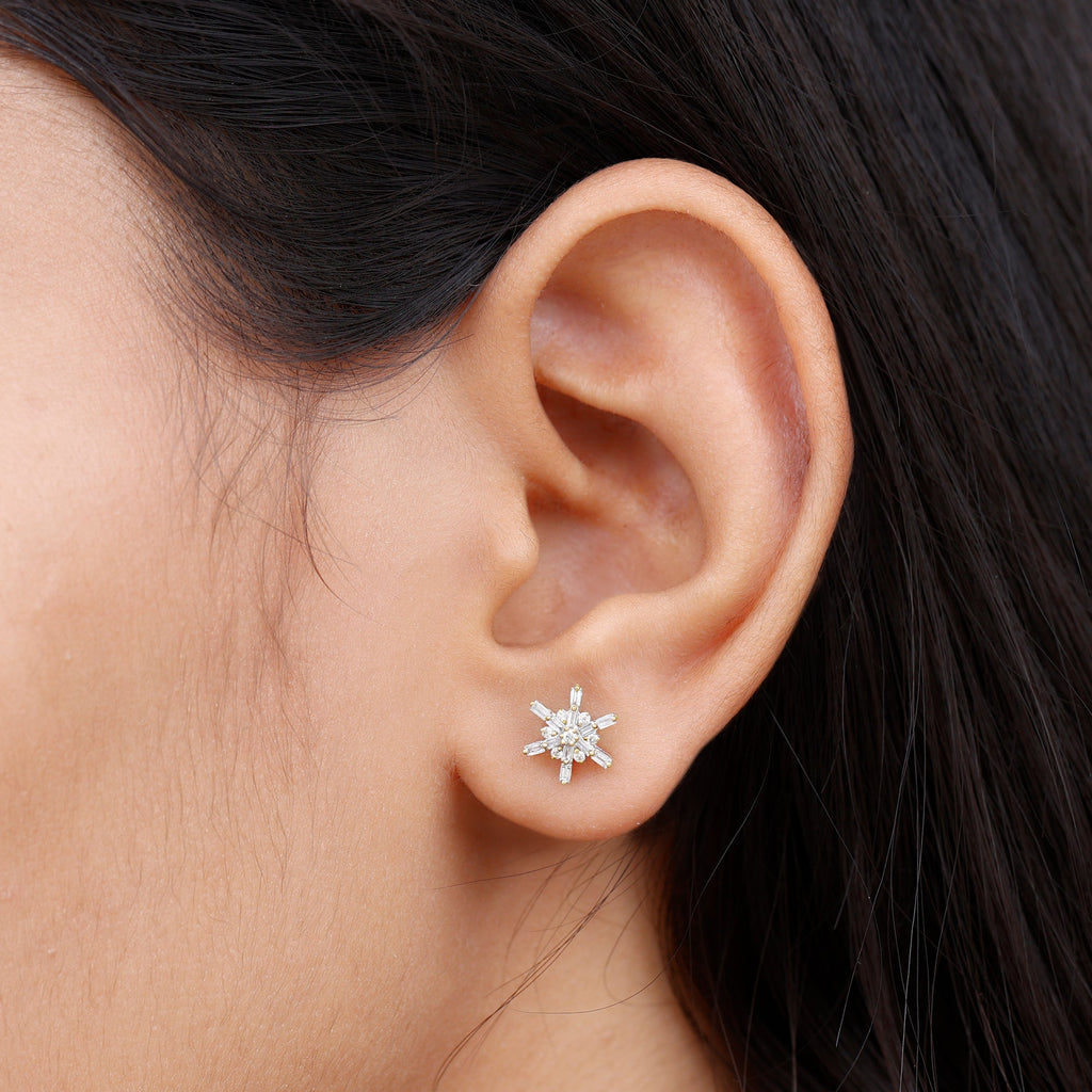 Minimal Diamond Snowflake Stud Earrings