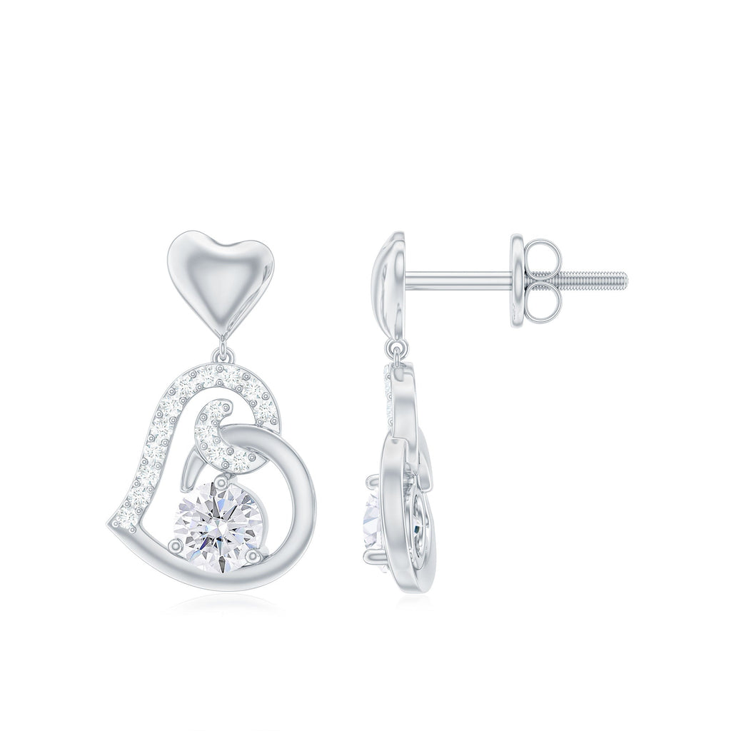 3/4 CT Accent Set Moissanite Heart Drop Earrings for Women