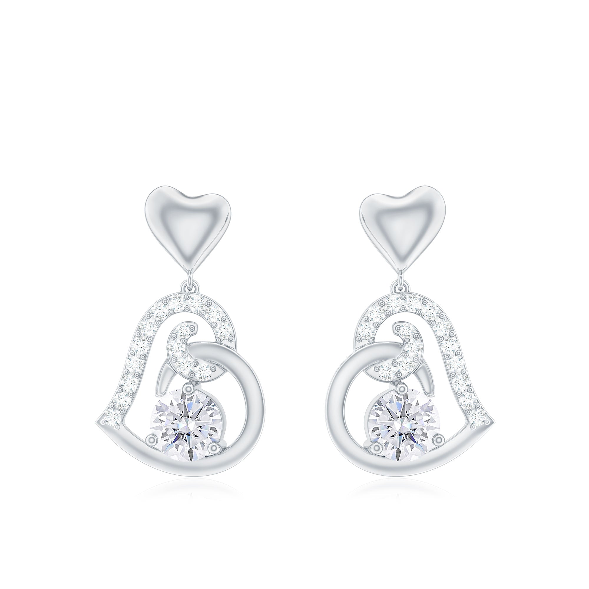 3/4 CT Accent Set Moissanite Heart Drop Earrings for Women