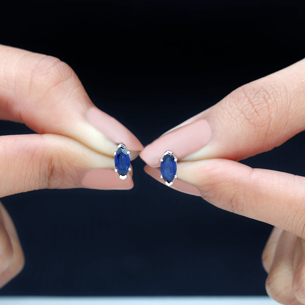 1.5 Carat Marquise Lab Created Blue Sapphire Stud Earrings