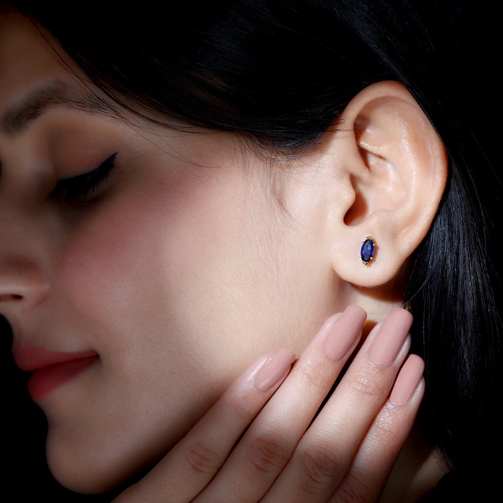 1.5 Carat Marquise Lab Created Blue Sapphire Stud Earrings