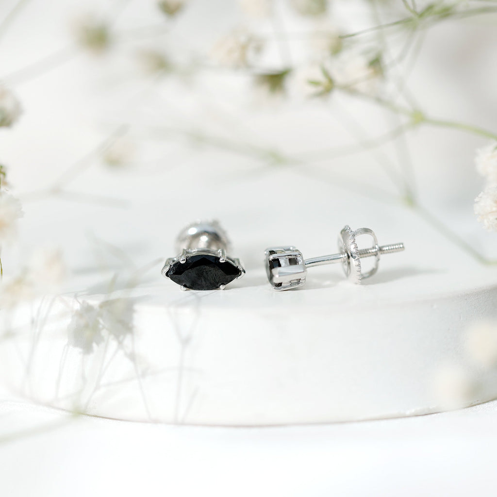 1.68 Carat Marquise Cut Lab Grown Black Diamond Stud Earrings