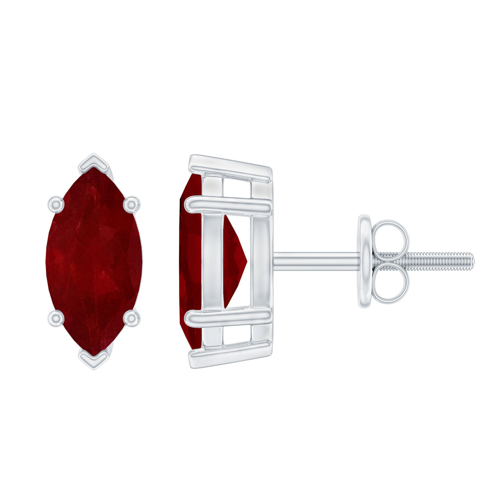 Natural 1.5 Carat Marquise Ruby Stud Earrings with Screw Back