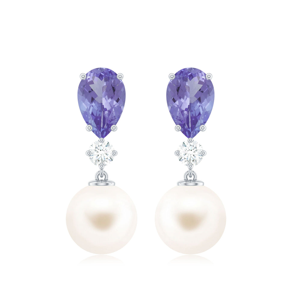 Genuine Freshwater Pearl Drop Earrings with Tanzanite